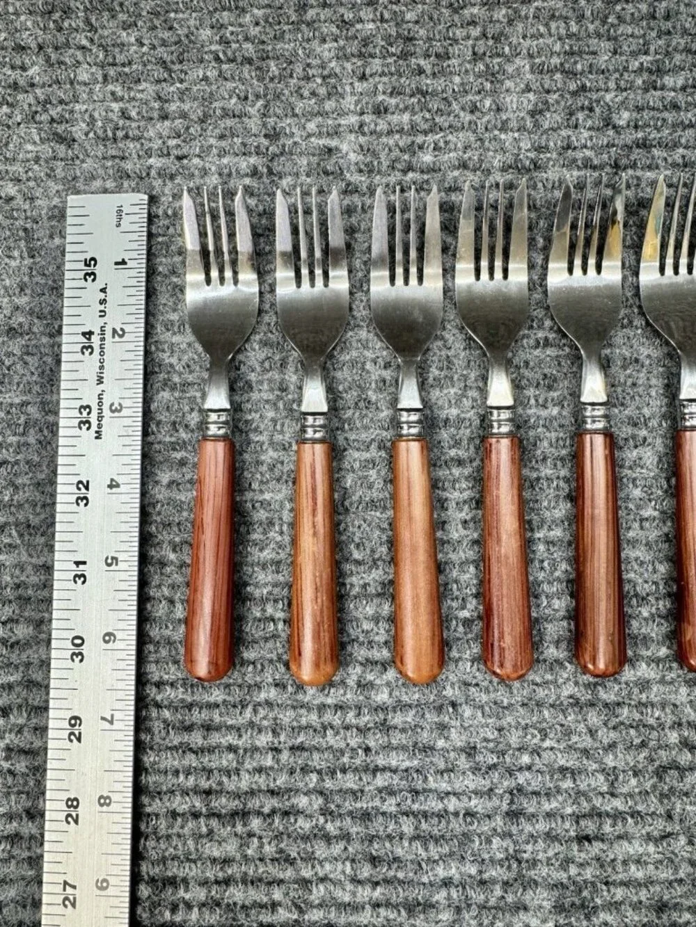 Faberware Silverware Lot Of 6 Small Forks Faux Wood Brown Handle Child Vintage